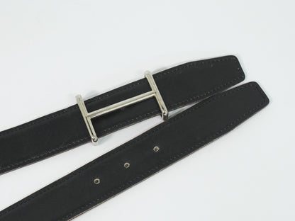 Hermes H D'Ancre Reversible Belt Leather, Black, Leather, Belt