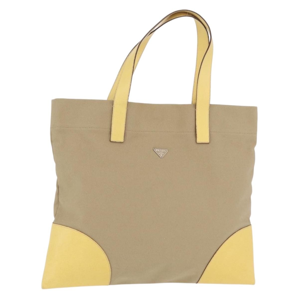 Prada Lux Convertible Open Tote Canvas and leather, Beige, Canvas, Tote Bag