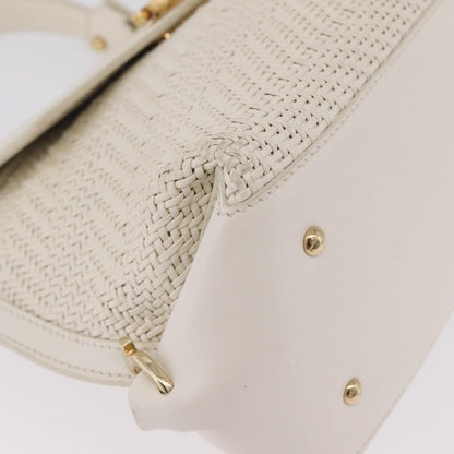 Salvatore Ferragamo Sofia Satchel Woven Leather, White, Leather, Handbag