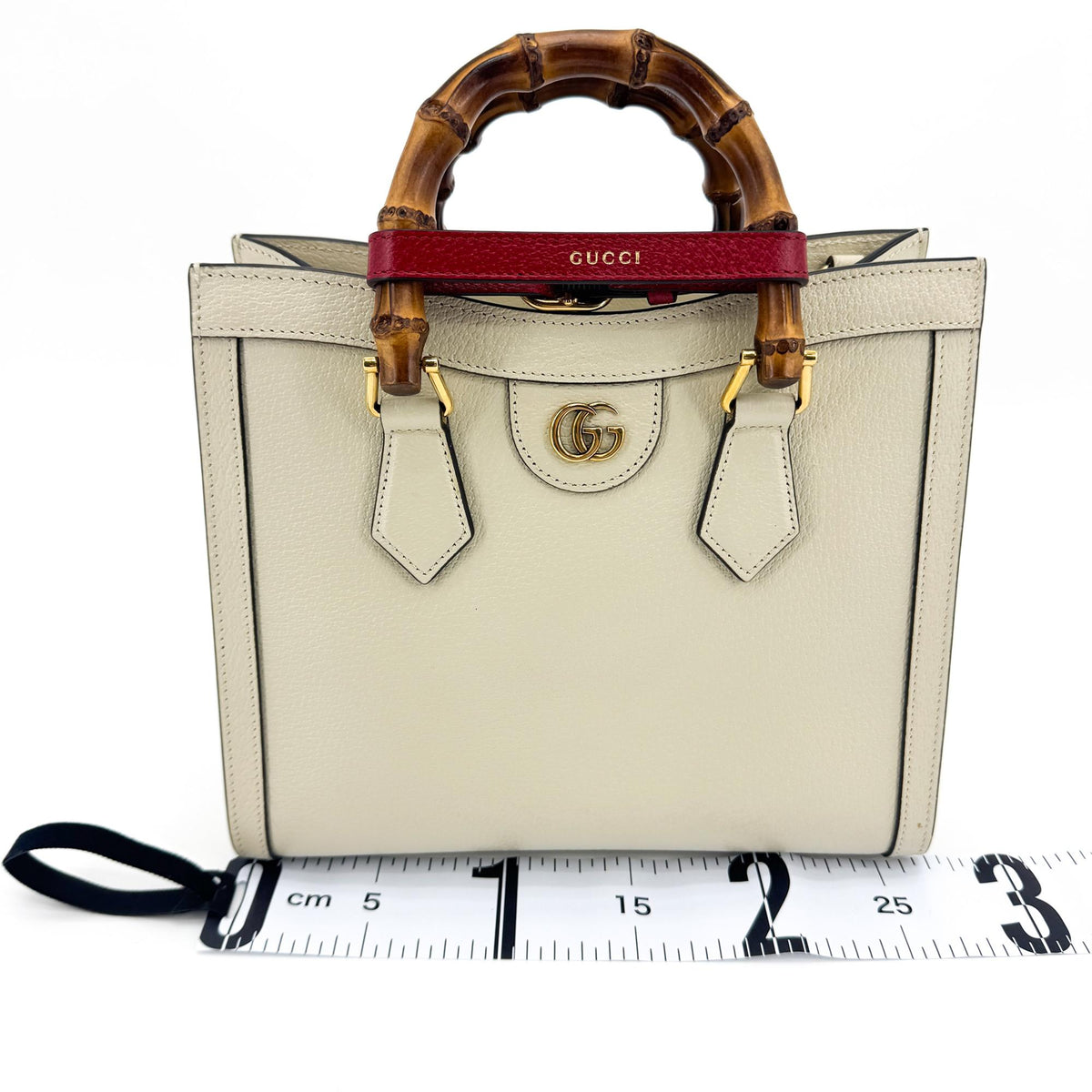 Gucci Diana NM Bamboo Handle Leather, White, Leather, Tote Bag