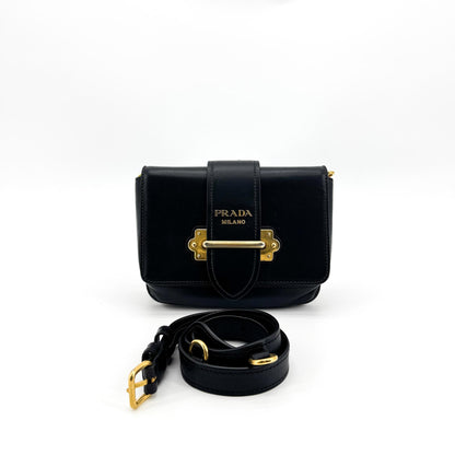 Prada Cahier Calf Hair with Leather, Black, Leather, Crossbody Bag