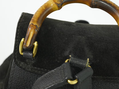 Gucci Vintage Bamboo Suede, Black, Suede, Backpack