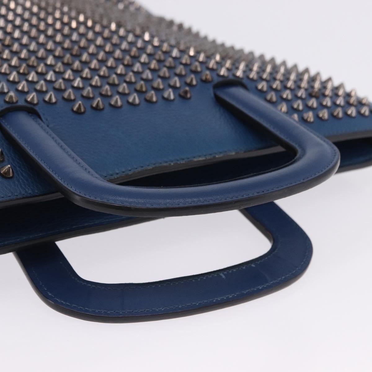 Christian Louboutin Trictrac Portfolio Leather and Spiked Leather, Blue, Leather, Handbag