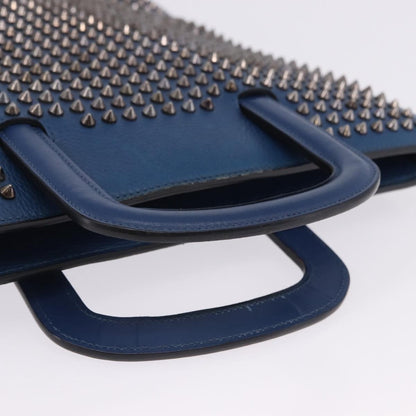 Christian Louboutin Trictrac Portfolio Leather and Spiked Leather, Blue, Leather, Handbag