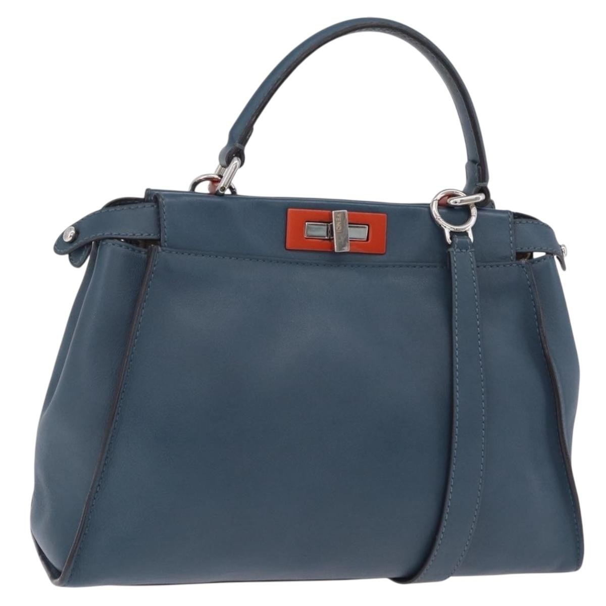 Fendi Peekaboo Ruffled Leather, Blue, Leather, Handbag