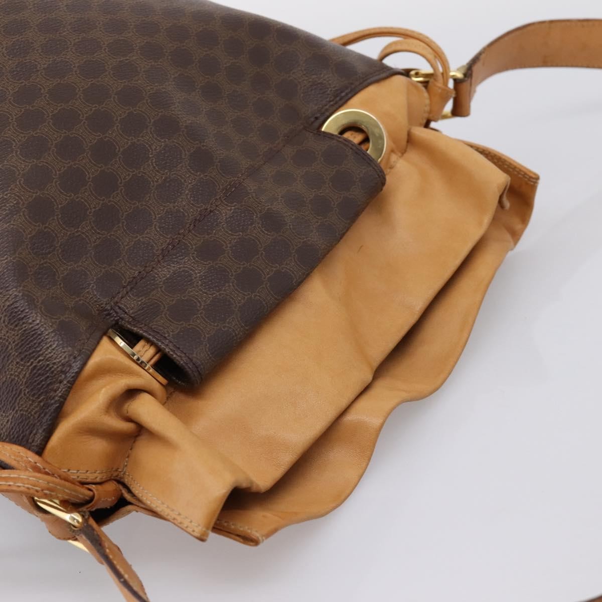 Celine Vintage Macadam Canvas and Leather, Brown, Canvas, Shoulder Bag