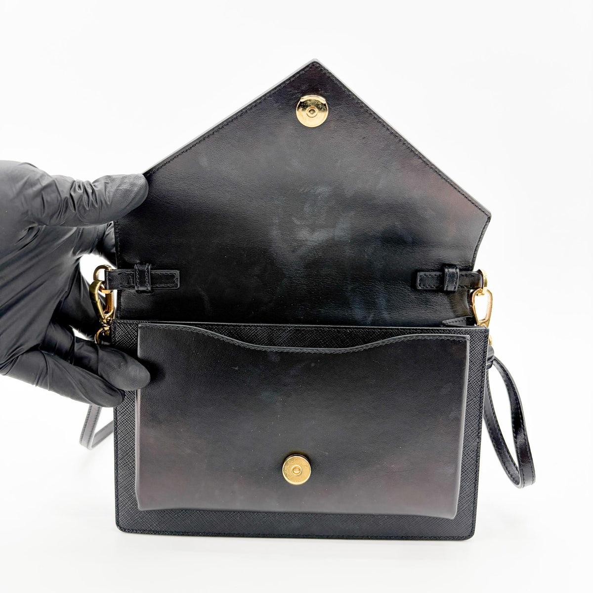 Prada Envelope Clutch Saffiano Leather, Black, Leather, Clutch