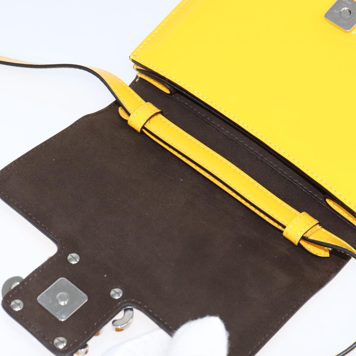Fendi Curligraphy Shoulder Enamel Yellow Silver, YELLOW, PATENT_LEATHER, Shoulder bag