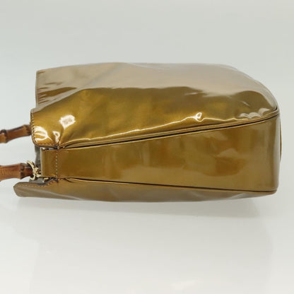 Gucci Vintage Bamboo Handle Open Hobo Leather, Gold, Patent Leather, Shoulder Bag