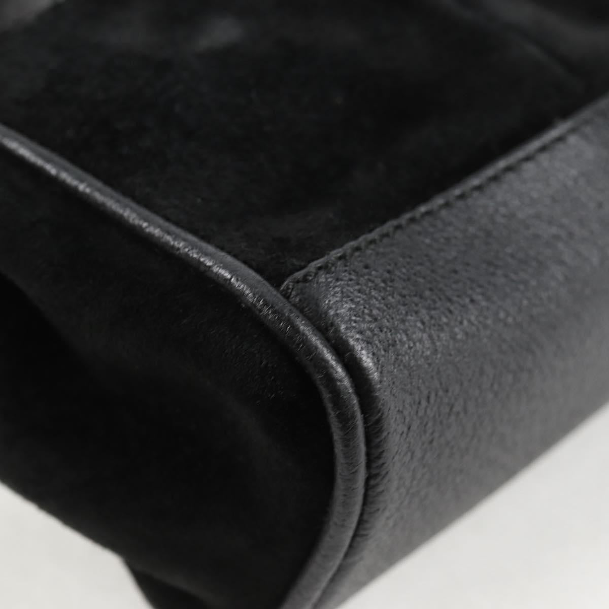 Gucci Vintage Bamboo Front Pocket Suede, Black, Suede, Tote Bag