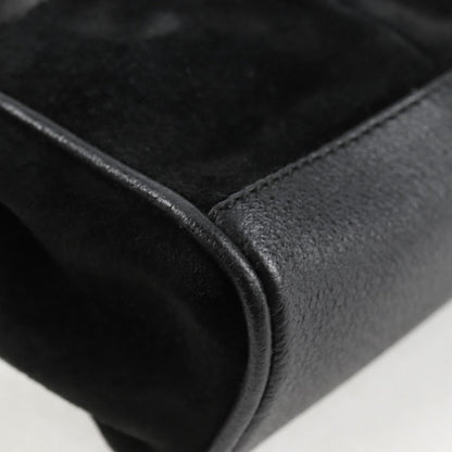 Gucci Vintage Bamboo Front Pocket Suede, Black, Suede, Tote Bag