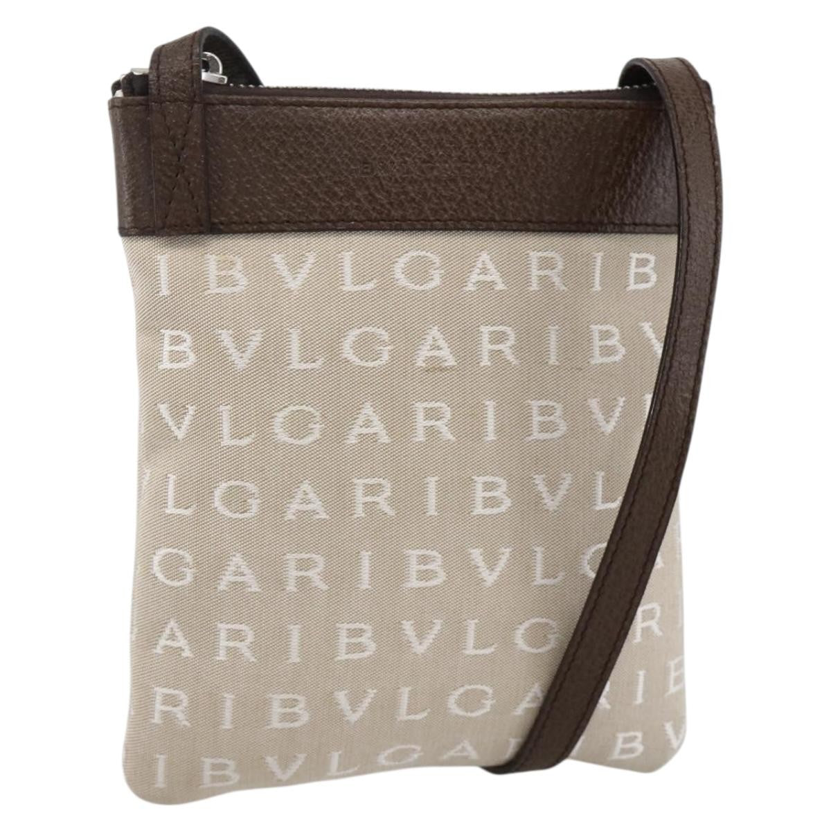 Bvlgari Logomania Canvas with Leather, Beige, Canvas, Shoulder Bag
