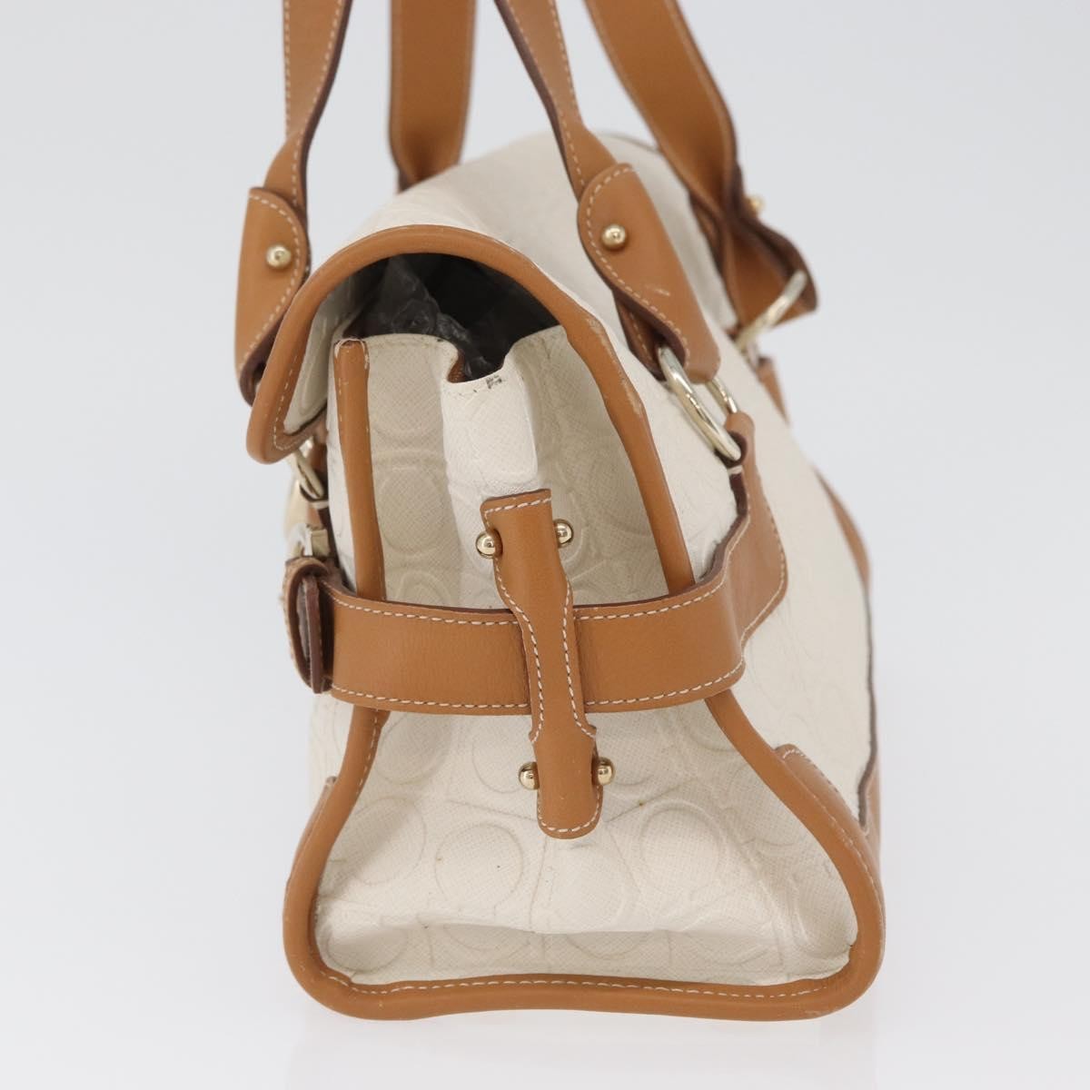 Salvatore Ferragamo Gancini Top Handle Canvas, White, PVC, Handbag