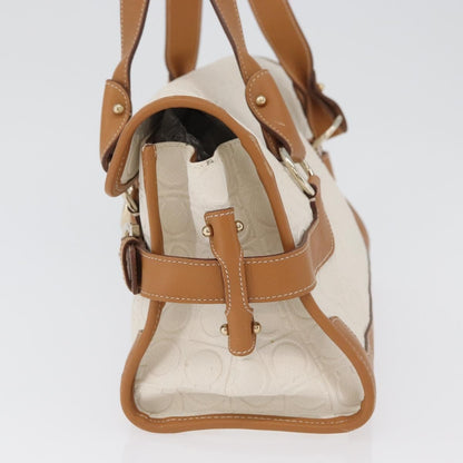 Salvatore Ferragamo Gancini Top Handle Canvas, White, PVC, Handbag
