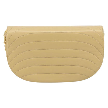 Chanel Vintage Half Moon Flap Bag Quilted lambskin, BEIGE, LEATHER, Shoulder bag