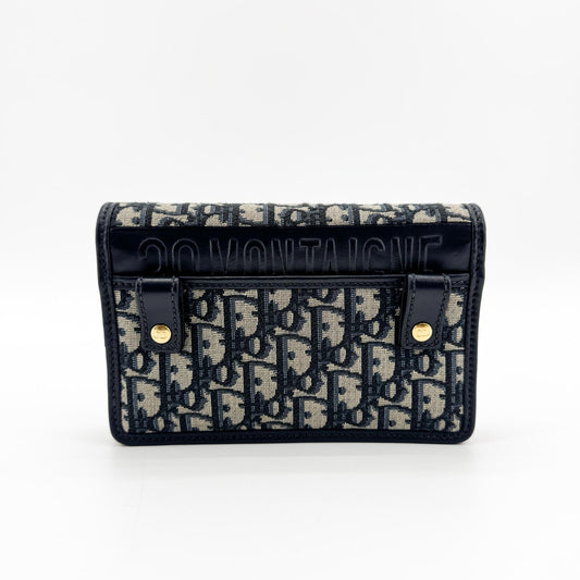 Christian Dior 30 Montaigne 2-in-1 Oblique Canvas, Navy, Canvas, Clutch