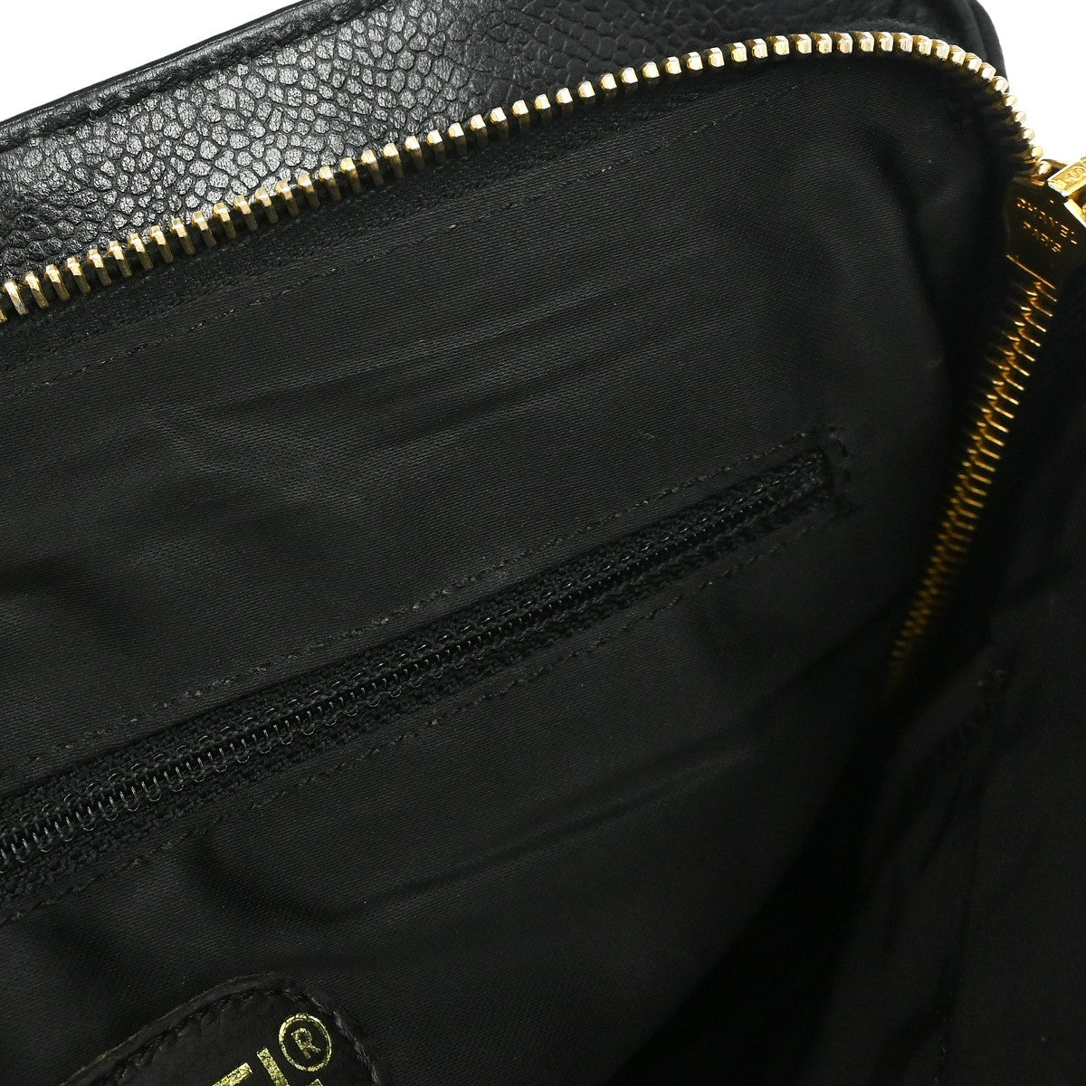 Chanel Vintage Logo Chain Caviar, Black, Leather, Tote Bag