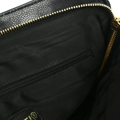 Chanel Vintage Logo Chain Caviar, Black, Leather, Tote Bag
