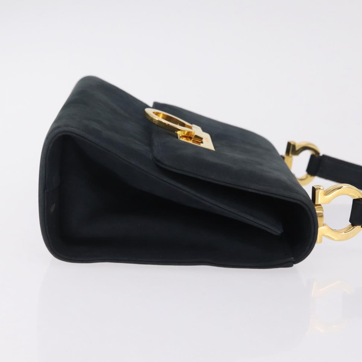 Salvatore Ferragamo Gancini Flap Suede, Navy, Suede, Shoulder Bag