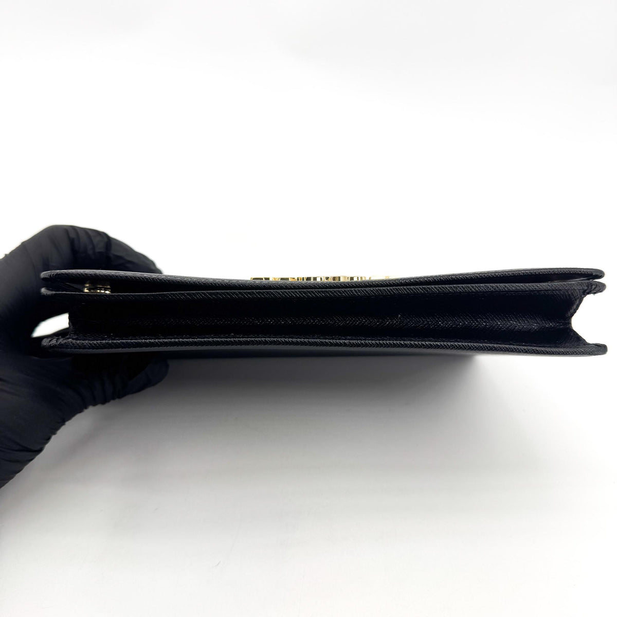 Prada Flap Card Case on Chain Saffiano Leather, Black, Leather, Card Holder