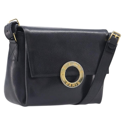 Celine Vintage Circle Logo Leather, Black, Leather, Crossbody Bag
