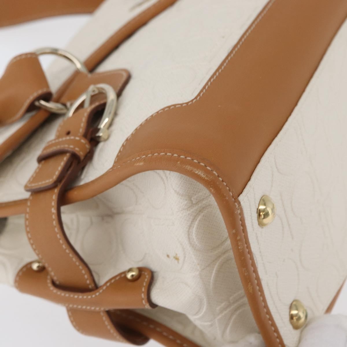 Salvatore Ferragamo Gancini Top Handle Canvas, White, PVC, Handbag