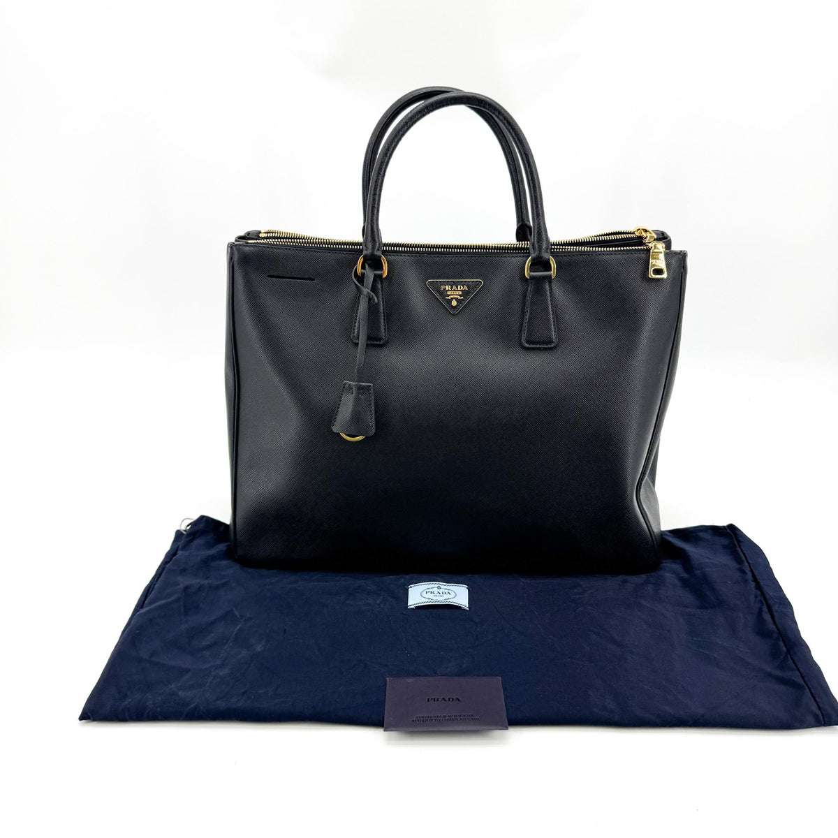 Prada Galleria Double Zip Saffiano Leather, Black, Leather, Tote Bag