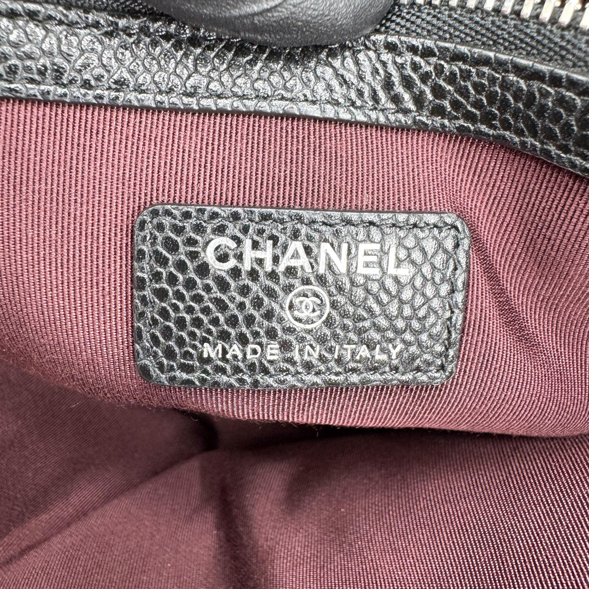 Chanel Charm O Case Chevron Lambskin, Black, Leather, Clutch