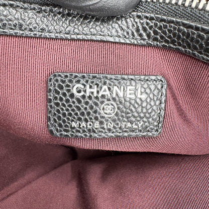 Chanel Charm O Case Chevron Lambskin, Black, Leather, Clutch