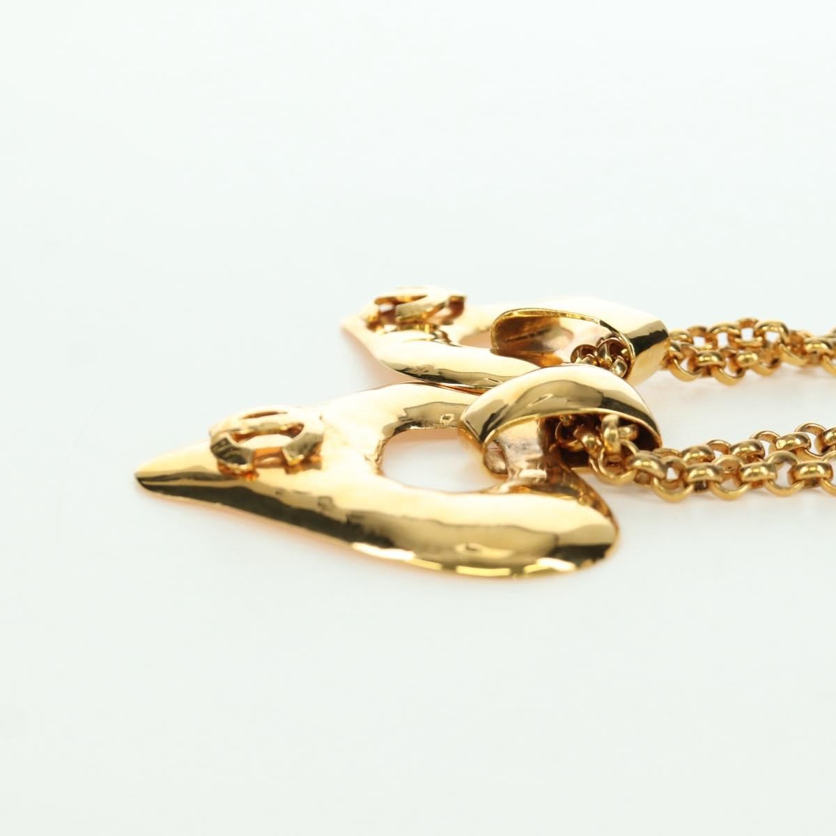 Chanel Vintage CC Heart Pendant Long Metal, Gold, Metal, Necklace