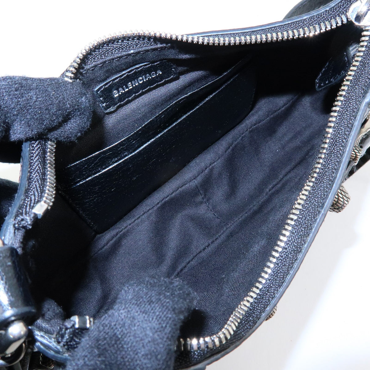 Balenciaga Le Cagole Giant Studs Chain Leather, Black, Leather, Shoulder Bag