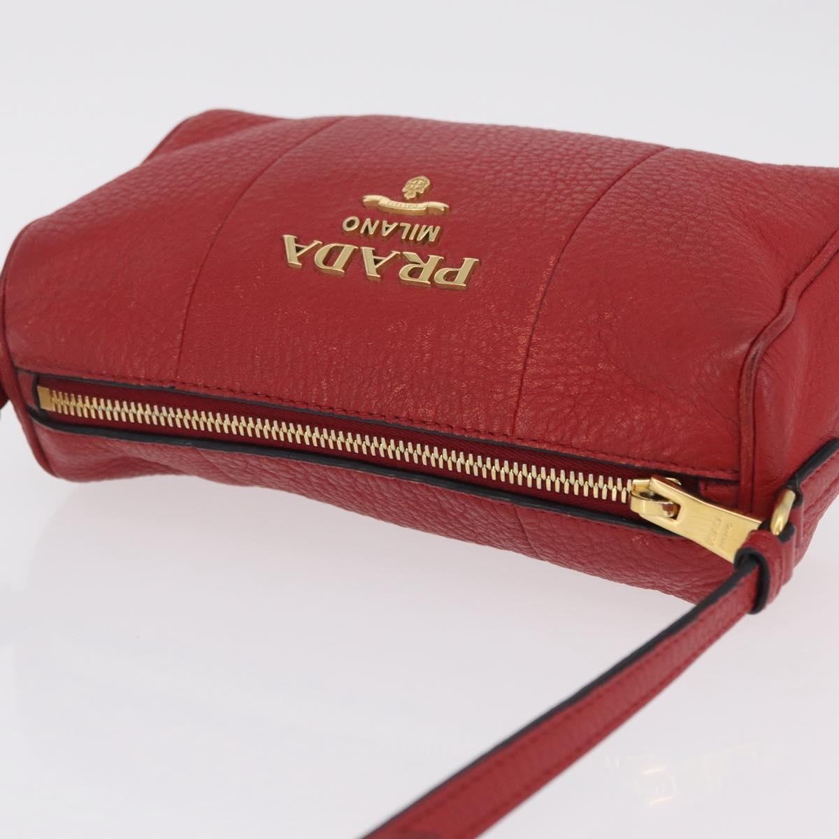 Prada Barrel Vitello Phenix, Red, Leather, Crossbody Bag