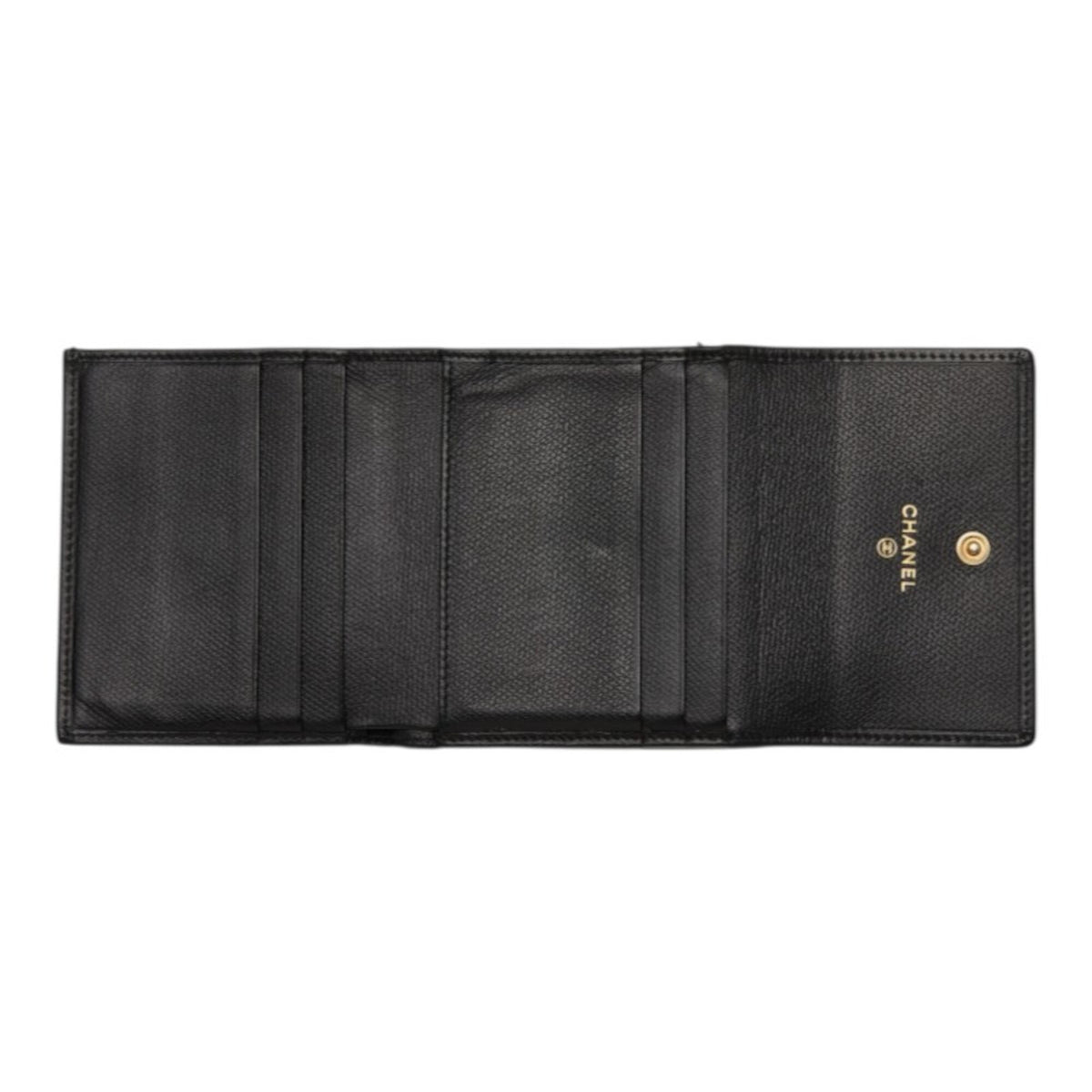 Chanel CC Button Bi-Fold Leather, Black, Leather, Wallet