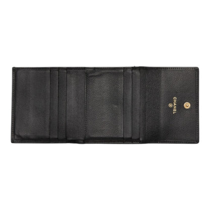 Chanel CC Button Bi-Fold Leather, Black, Leather, Wallet
