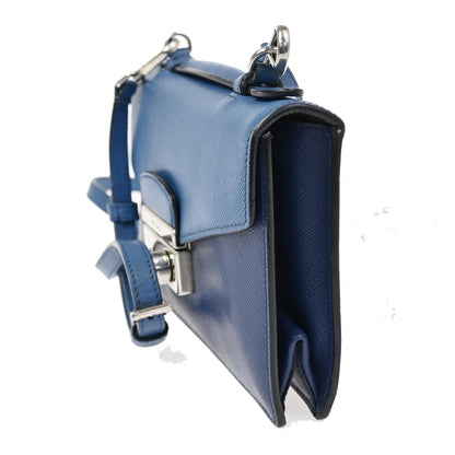 Prada Convertible Sound Top Handle Saffiano Leather, Blue, Leather, Shoulder Bag
