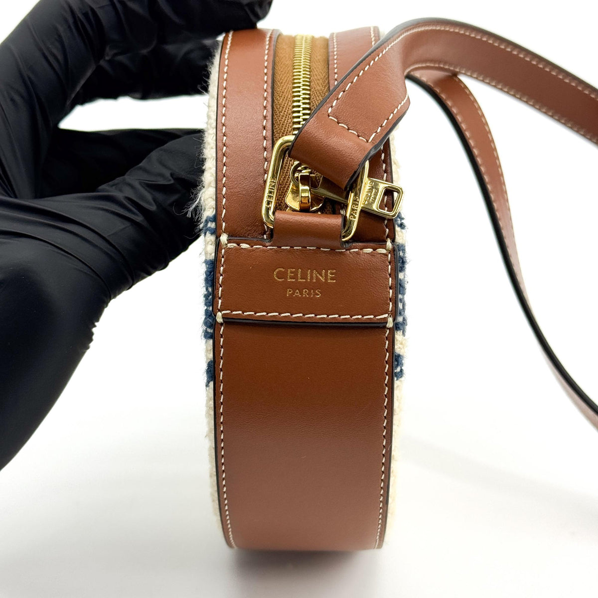 Celine triomphe tambour textile, Navy, Textile, Clutch