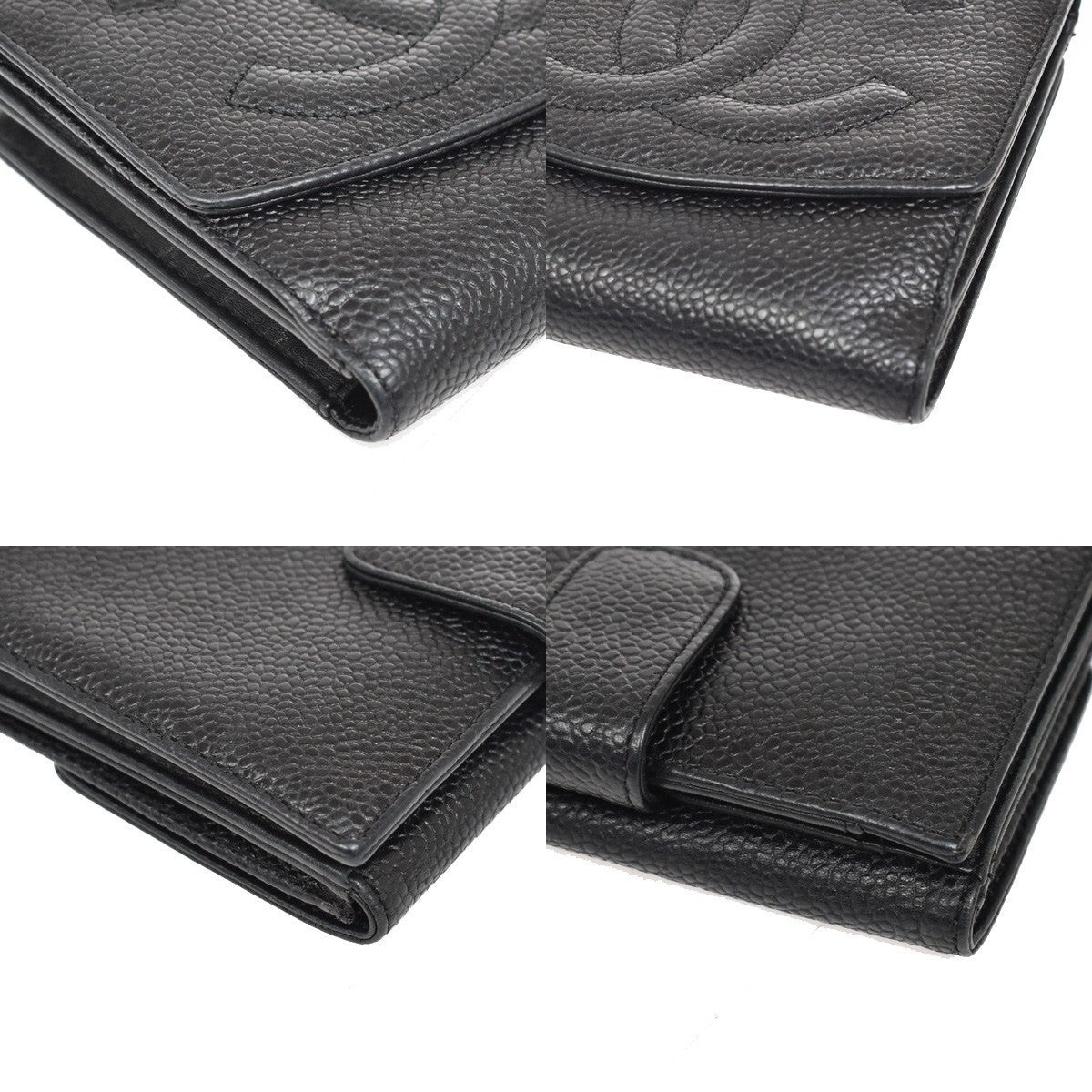 Chanel Vintage Timeless Bifold Caviar, Black, Leather, Wallet