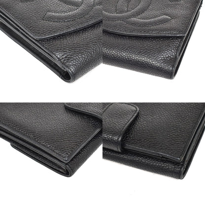Chanel Vintage Timeless Bifold Caviar, Black, Leather, Wallet