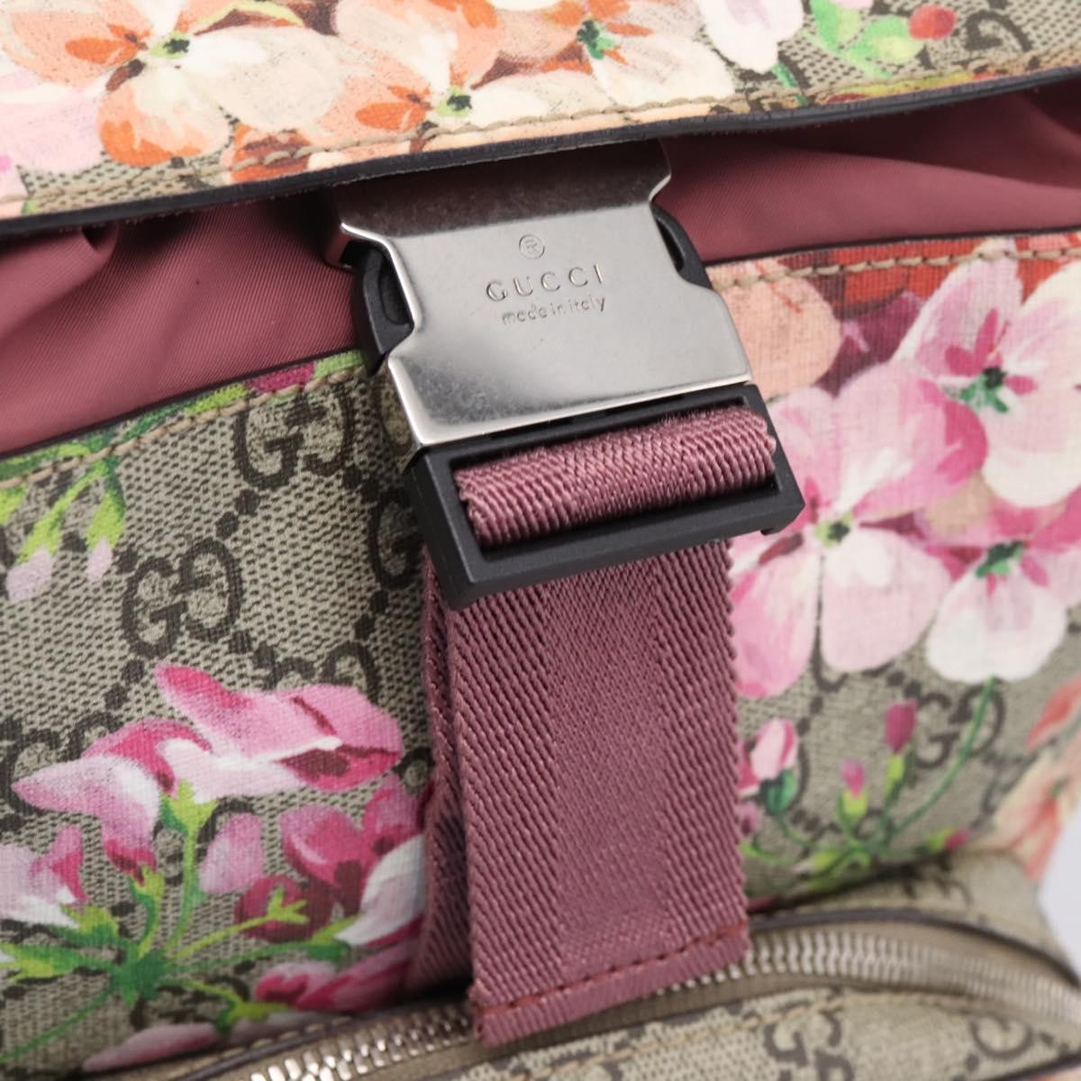 Gucci Buckle Blooms Print GG Coated Canvas, Beige, Canvas, Backpack