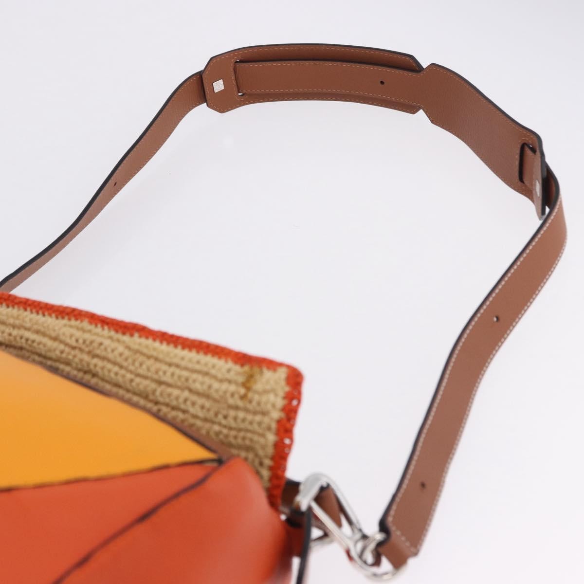 Loewe Puzzle Leather and Raffia, Beige, Leather, Handbag