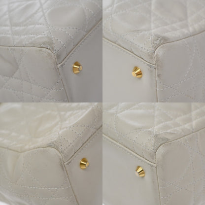 Christian Dior Lady Dior Cannage Quilt Leather, White, Leather, Handbag