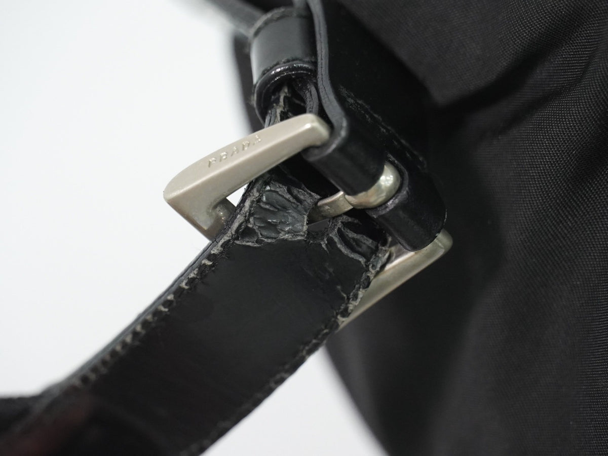 Prada Front Pocket Buckle Nylon, Black, Nylon, Backpack