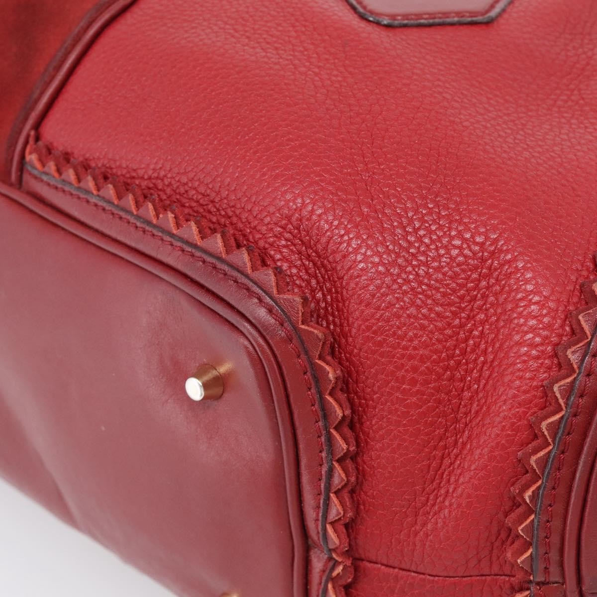 Burberry Hedwig Bowler Leather with Suede, Red, Leather, Handbag