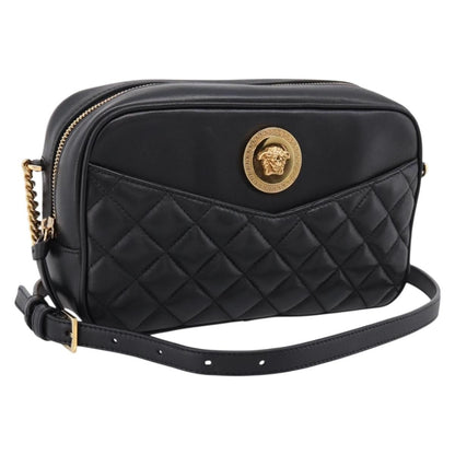 Versace Medusa Icon Front Slip Pocket Camera Quilted Leather, Black, Leather, Handbag
