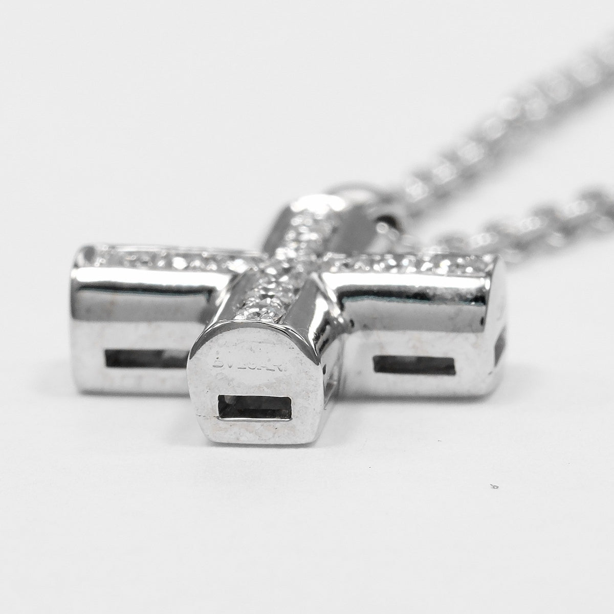 Bvlgari Greek Cross 18K White Gold with Diamonds, Silver, White Gold, Necklace