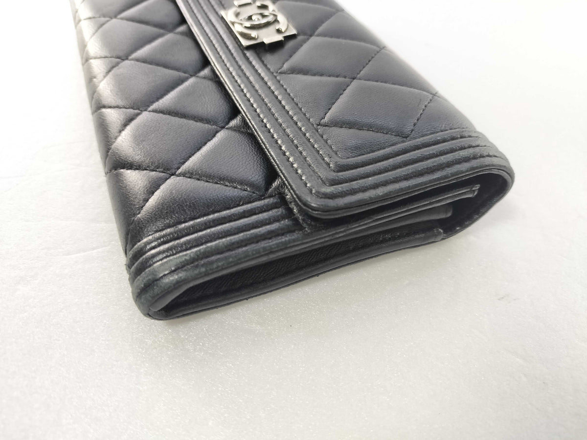 Chanel Boy Flap Quilted Lambskin, Black, Leather, Wallet