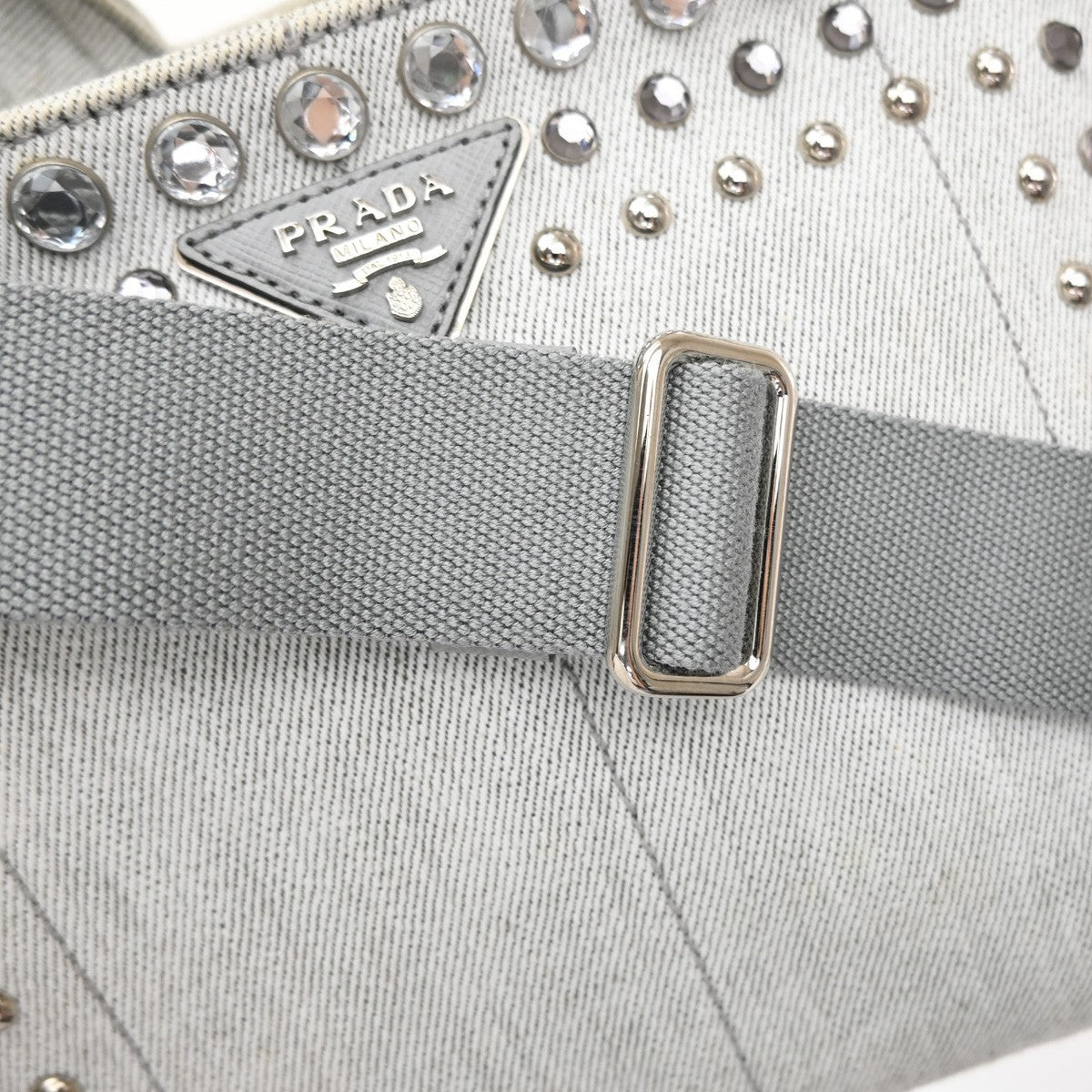 Prada Canapa Convertible Rhinestone Embellished Canvas, Gray, Canvas, Tote Bag