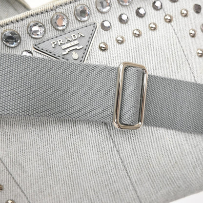 Prada Canapa Convertible Rhinestone Embellished Canvas, Gray, Canvas, Tote Bag