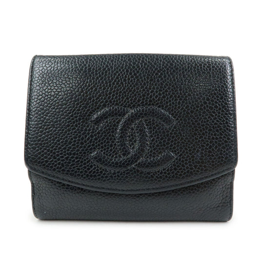 Chanel Vintage Timeless Bifold Caviar, Black, Leather, Wallet