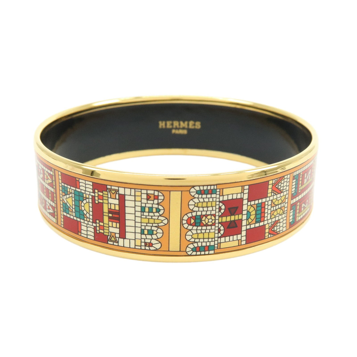 Hermes Caleche Bangle Enamel, Gold, Gold Plated, Bracelet